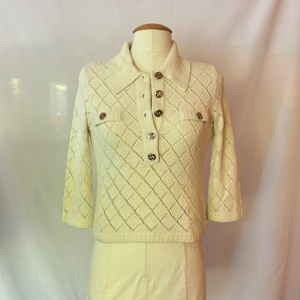 Zimmermann EUC- Matchmaker Pointelle Polo Top Sweater- Cream